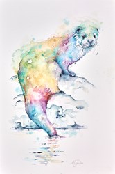 Colourful Hebridean Otter by Amanda Gordon - Original on Paper sized 12x20 inches. Available from Whitewall Galleries